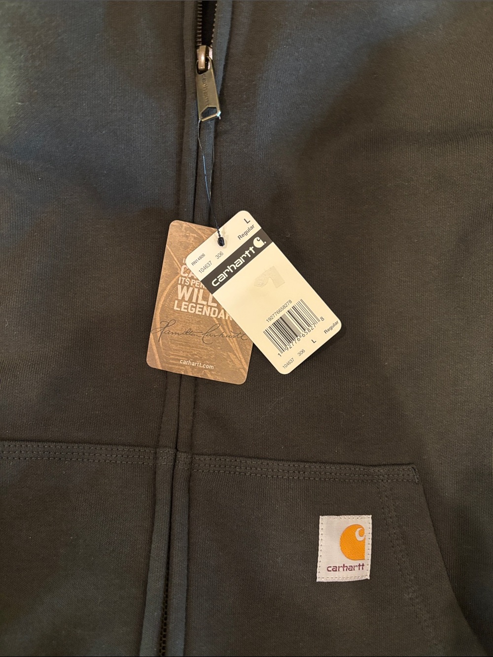 Carhartt Black Full-Zip Hoodie with Yellow Logo Striping - Picture 2 of 3
